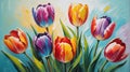 colorful tulip flower close-up pastel oil pallet knife paint painting on canvas Generative A Royalty Free Stock Photo