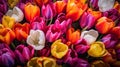 Colorful tulip flowers in various shades. each petal displaying its unique brilliance. Royalty Free Stock Photo