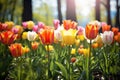 Colorful tulip garden in spring