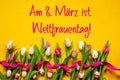 Colorful Tulip, Weltfrauentag Means Women Day, Easter Egg, Yellow Background