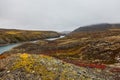 Colorful tundra in fog and river Amguema Arctic Royalty Free Stock Photo