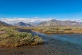Colorful tundra in front of the river and mountains, Russia Royalty Free Stock Photo