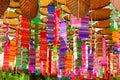 Colorful tung cloth using in religous ceremony good time in Thai culture ,make from cotton and woven many pattern