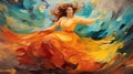 Colorful Turbulence: A Post-impressionist Expression Of A Happy Woman In Yellow Dress