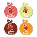 Colorful turkey birds character suitable for thanksgiving gift tag