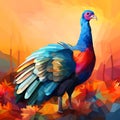 Colorful and turkey with geometric watercolor figures. Turkey as the main dish of thanksgiving for the harvest