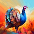 Colorful and turkey with geometric watercolor figures. Turkey as the main dish of thanksgiving for the harvest