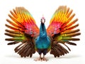 Ai Generated illustration Wildlife Concept of Colorful turkey isolated on the white background