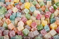 Colorful Turkish delight close up photo. turkish delight or lokum of red, green, orange and yellow colors Royalty Free Stock Photo