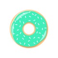 Colorful turquoise icing donut cartoon. Turquoise frosting donut with sprinkles.