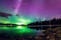 colorful twinkling night sky with green and purple auroras