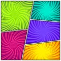 Colorful twisted comic book radial rays, lines. Comics background with motion, speed lines. Pop art style elements Royalty Free Stock Photo