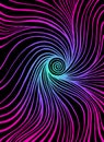 Colorful twisted doodle line art patterns, noen gradient blue violet pink color outline, isolated on black background