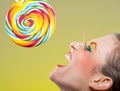 Colorful twisted lollipop and colorful fashion makeup