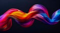 Colorful twisted wave in motion on a black background, smooth multicolor wave shapes, smooth curves. Generative AI