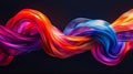 Colorful twisted wave in motion on a black background, smooth multicolor wave shapes, smooth curves. Generative AI