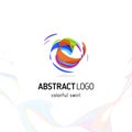 Colorful twisting swirl abstract logo. Curled dynamic circle shape, movement vector logotype. Brush stroke vector