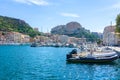 Colorful typical fishing boats in Bonifacio port, Corsica island, France