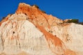 Great red white sandstone rock formation at the Falesia beach in Albufeira Royalty Free Stock Photo