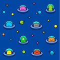 Colorful UFO aliens cartoon pattern