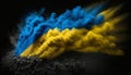 colorful ukrainian flag yellow-blue paint holi powder explosion. russia ukraine military conflict concept freedom.