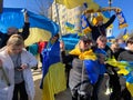 Colorful Ukrainian Flags at the Rally