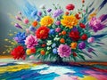 Colorful Ultra Modern Dramatic Splash Effect Oil Painting, Special 3D Style, Floral Arrangement, created with Generative AI