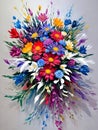 Colorful Ultra Modern Dramatic Splash Effect Oil Painting, Special 3D Style, Floral Arrangement, created with Generative AI