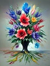 Colorful Ultra Modern Dramatic Splash Effect Oil Painting, Special 3D Style, Floral Arrangement, created with Generative AI