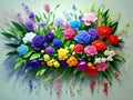 Colorful Ultra Modern Dramatic Splash Effect Oil Painting, Special 3D Style, Floral Arrangement, created with Generative AI