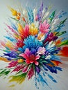 Colorful Ultra Modern Dramatic Splash Effect Oil Painting, Special 3D Style, Floral Arrangement, created with Generative AI