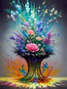 Colorful Ultra Modern Dramatic Splash Effect Oil Painting, Special 3D Style, Floral Arrangement, created with Generative AI