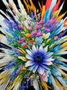 Colorful Ultra Modern Dramatic Splash Effect Oil Painting, Special 3D Style, Floral Arrangement, created with Generative AI