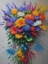 Colorful Ultra Modern Dramatic Splash Effect Oil Painting, 3D Style, Floral Arrangement, Generative AI technology