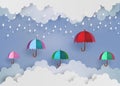 Colorful umbrella in the air with rain Royalty Free Stock Photo