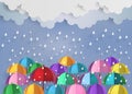 Colorful umbrella in the air with rain Royalty Free Stock Photo