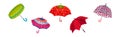 Colorful Umbrella as Waterproof Protective Accessory for Rainy Weather Vector Set