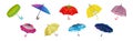 Colorful Umbrella as Waterproof Protective Accessory for Rainy Weather Vector Set