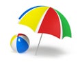 Colorful umbrella and beach ball