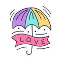 Colorful Umbrella with lettering love vector illustration on doodle style for Valentines Day and love romantic design Royalty Free Stock Photo
