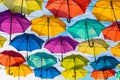 Colorful umbrellas background. Street decoration.