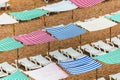 Colorful umbrellas, canopies, tents and chairs, Lagos Portugal Royalty Free Stock Photo