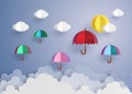 Colorful umbrellas flying high in the air. Royalty Free Stock Photo