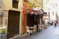 Colorful umbrellas in front of the restaurant Royalty Free Stock Photo