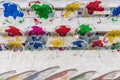 Colorful umbrellas hung over the streets of Agueda, Portugal.