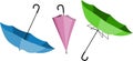 Colorful umbrellas open, closed and broken by the wind Royalty Free Stock Photo