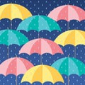 Colorful Umbrellas In The Rain Background Vector