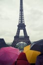 Colorful Umbrellas Rainy Day Eiffel Tower Paris Royalty Free Stock Photo