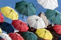 Colorful umbrellas of the rue du Cul-de-Sac, in the Quartier Petit Champlain, in Quebec