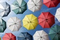 Colorful umbrellas of the rue du Cul-de-Sac, in the Quartier Petit Champlain, in Quebec